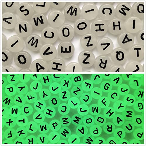 Amaney 600pcs Glow Letter Beads 4×7mm Alphabet Beads A-Z Glow in The Dark for Jewelry Making - color: Black Luminous