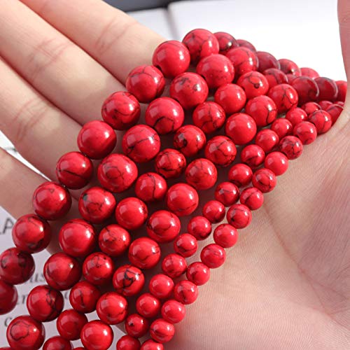 Natural Stone Beads 8mm Red Turquoise Polished Round Smooth Gemstone Beads for Jewelry Making 15 Inch(Red Turquoise,8mm) - color: Red Turquoise, size: 8mm