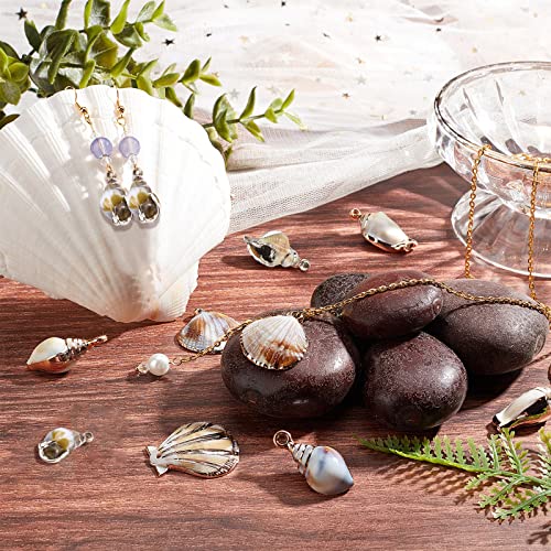 SUNNYCLUE 1 Box 24Pcs 6 Styles Sea Shell Pendants Electroplated Shell Charms Imitation Gemstone Style Spiral Shell Acrylic Charm for Women DIY Earring Necklace Bracelet Jewellery Making - color: 1 Box 24pcs 6 Styles Imitation Sea Shell Acrylic Charms