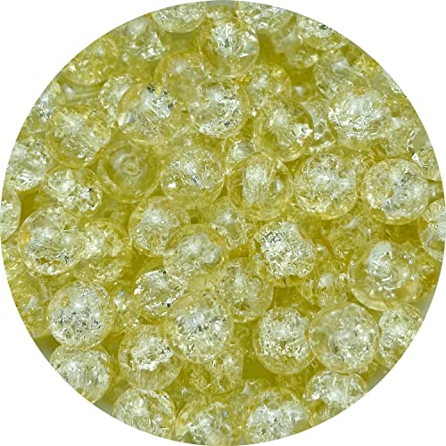 100pcs Crackle Glass Beads 8mm Round Crystal Glass Spacer Crafts Beads for Jewelry Making Necklace Bracelet Earrings DIY Crafts(Light Yellow) - color: Light Yellow, size: 8mm