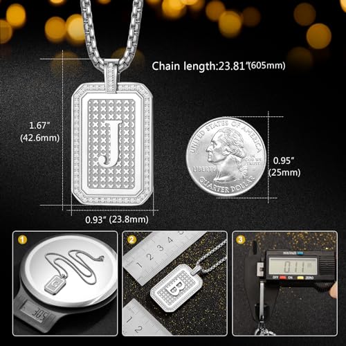 Initial Pendant Necklace Men Women Uppercase Silver Letter Diamond A-Z Stainless Steel Box 22 Inch - color: Silver-I