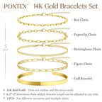 Gold Bracelets Set for Women Stack, Chunky Thick Bracelets Stack for Women Trendy, Simple Dainty Thin Gold Plated Cuff Stackable Bracelets With Beaded Cuban Paperclip Snake Rope Bangle Hand Chain Jewelry - style: Style 08-gold