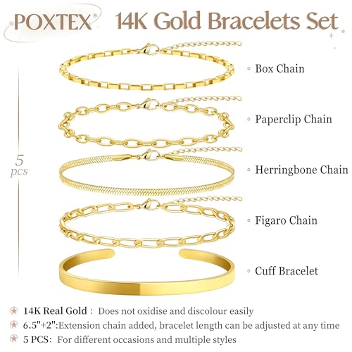 Gold Bracelets Set for Women Stack, Chunky Thick Bracelets Stack for Women Trendy, Simple Dainty Thin Gold Plated Cuff Stackable Bracelets With Beaded Cuban Paperclip Snake Rope Bangle Hand Chain Jewelry - style: Style 08-gold