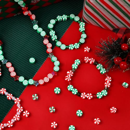 300pcs Christmas Candy Polymer Clay Beads Heishi Spacer Beads for Jewelry Making DIY Bracelet Necklace Accessories DIY Party Supplies (Red White Green) - color: Rainbow Color