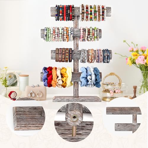 LadyRosian 4 Tier Wooden Display Jewelry Accessory Stand Jewelry Bracelet Holder Bangle Watch Necklace Storage Jewelry Holder Stand Display Organizer, (Antique White-4 layers) - color: Antique White 4-Tier