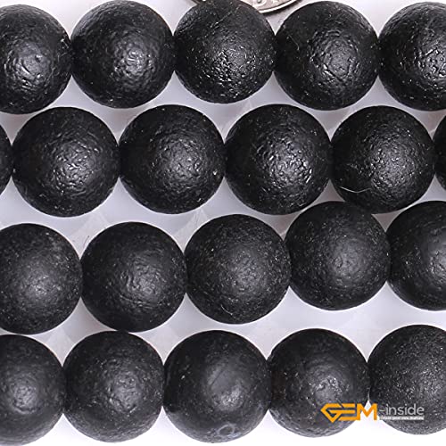 GEM-Inside Black Frost Spacer Agate Gemstone Loose Beads Natural Energy Power Beads for Jewelry Making 10mm Round 15 Inches - color: Black Agate, size: 10mm