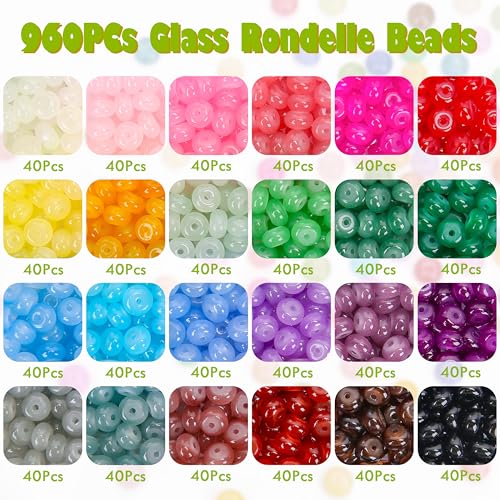 BONNY BOXX Abacus Glass Beads for Jewelry Making, 960pcs 5x8mm Rondelle Spacer Beads in 24 Colors, Crystal Gemstone Beads for Bracelet, Necklace, DIY Crafts - color: Jade Rondelle Glass Beads - 5x8MM