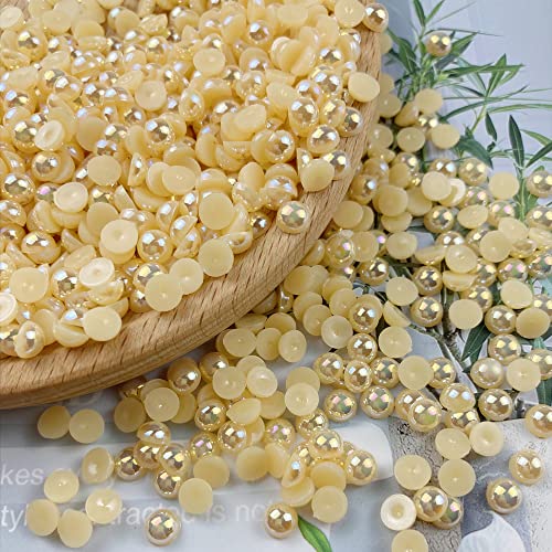 1000pcs 5mm Half Pearl Beads Flatback Pearl Beads Half Round Plastic Pearls for Crafts Scrapbooking Embellishment Nail Art(Champagne AB) - color: Champagne AB, size: 5mm