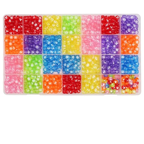 Melius Acrylic Clear Color Letter Beads, 1450 Pcs 4x7mm Transparent Colorful Round Alphabet and Heart Beads in 28 Grid Box for Jewelry Making, DIY Bracelets, Necklaces, Key Chains, Bracelets - color: Color-Clear, size: 4x7mm