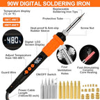 90W Soldering Iron Heat Set Insert Tool, LED Digital Solder Iron Adjustable Temperature(180°C-480°C) with 250Pcs Threaded Inserts Brass Nuts,Soldering Iron Tips,Heat Set Insert Tips,Desoldering Pump - color: 32-in-1 Soldering Iron Kit