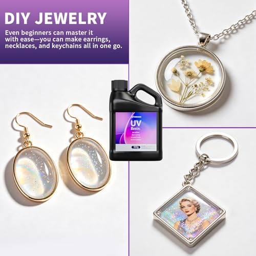 SHORE RESIN UV Resin for Jewelry Making, Crystal Clear Fast-Curing UV Resin Kit with Earring Silicone Mold & Tools for Earrings, Pendants and DIY Crafts, 500g - size: 500g