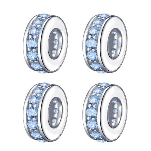 925 Sterling Silver Spacer Charm Bead with Clear CZ for Pandora Charms Bracelets - color: 4PCS Light Blue Stopper
