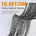 16.5 FT Black Textured Rolo Cable Chains Roll, 7mm 304 Stainless Steel Gunmetal Black Circle Cable Link Chain Bulk Spool for Jewelry Making DIY Craft - color: Gunmetal Black, size: 7mm width
