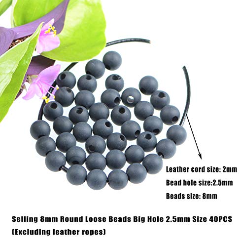 AD Beads Natural Gemstone 8mm Round Loose Beads Big Hole 2.5mm Sized 40pcs (Matte Black Onyx) - color: Matte Black Onyx