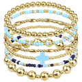 5Pcs Gold Bead Bracelets Set for Women,14K Gold Plated Stackable Bead Ball Bracelets Set,Adjustable Chunky Bangles Bracelets,Boho Stretch Bead Ball Bracelet for Women - color: Color2