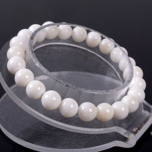 Justinstones 8mm Round Beads Stretch Bracelet 7 Inch Unisex - color: Buffalo Bone