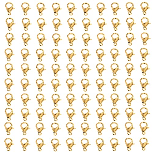 dophee Lobster Claw Clasp for Jewelry Making, 100-Pack Curved Lobster Clasp Clips Small Fastener Hook Connected Buckle Repair Accessories for Jewelry Craft DIY Bracelet Necklace Earrings, Gold, 12mm - color: Gold, size: 12mm