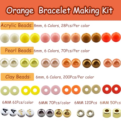 2220Pcs Fall Bracelets Beads Kit, Thanksgiving Fall Beads for Jewelry Making Autumn Yellow Orange Clay Beads Pearl Beads Round Loose Spacer Beads Heishi Beads Bulk for Necklace Earrings DIY Craft - color: Yellow
