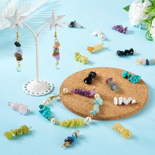 24Pcs Nuggets Gemstone Chip Connector Charms Irregular Energy Healing Crystal Beaded Pendants with Double Loops Stone Dangle Link Charms for DIY Earring Necklace Bracelet Jewelry Making - color: Mixed Color-A