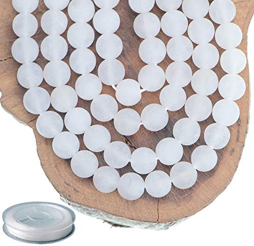 8mm Natural Matte White Jade Round Gemstone Frosted 100Pcs Bulk Loose Beads for Jewelry Making Bracelet with Stretch Beading Cord LPBeads - color: Unpolished White Jade, size: 8mm
