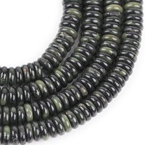 JOE FOREMAN 2x6mm Natural Green Canada Jadeite Jade Semi-Gemstone Heishi Disc Rondelle Spacer Beads for Jewelry Making Full 15" Strand Energy Stone Healing Power - color: Green Canada Jadeite Jade