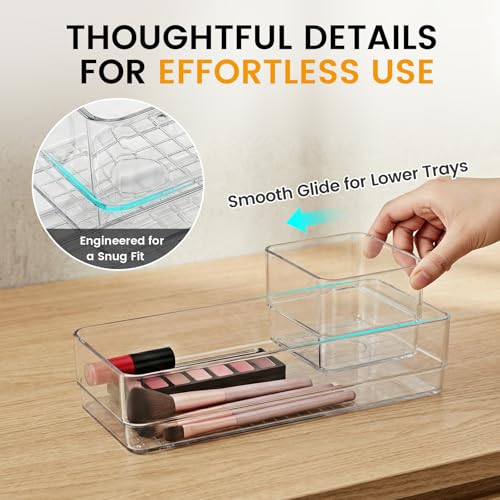 6 PCS Clear Plastic Drawer Organizer Set, 2 Sizes Acrylic Drawer Storage Trays Non Slip Storage Bins for Makeup, Jewelry, Gadgets for Kitchen, Bedroom, Bathroom, Office - style: 6 PCS with 2 sizes