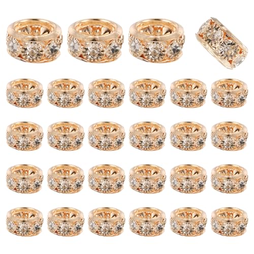 uxcell 40 Pcs 12mm Large Hole Rhinestone Beads, European Spacer Bead, Rondelle Loose Charm Beads for DIY Jewelry Making Bracelet Accessories (Gold) - color: Gold, size: 12 mm