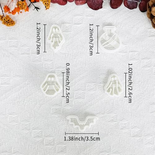Xaekicr 5 Pcs Halloween Polymer Clay Cutters Set – Ghost, Bat, Potion Bottle Clay Earring Cutters for DIY Jewelry Making – Clay Tools for Polymer Clay Molds - color: 2D color