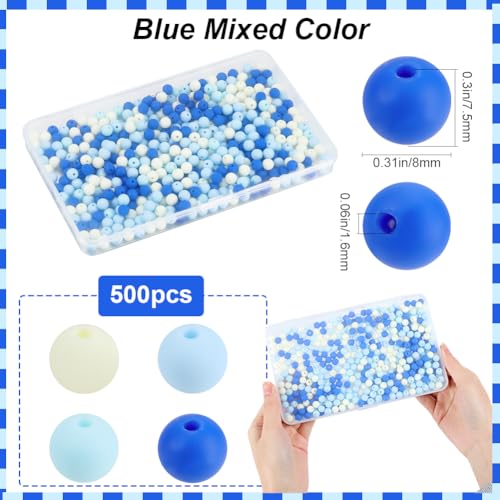 1 Box 500Pcs Frosted Acrylic Beads 8mm Matte Blue Beads Small Round Ball Opaque Bubblegum Rubberized Imitated Silicone Smooth Loose Spacer Bead for Jewelry Making Bracelet Necklace DIY Crafts - color: Blue