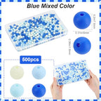 1 Box 500Pcs Frosted Acrylic Beads 8mm Matte Blue Beads Small Round Ball Opaque Bubblegum Rubberized Imitated Silicone Smooth Loose Spacer Bead for Jewelry Making Bracelet Necklace DIY Crafts - color: Blue