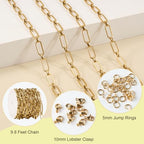 SMYHTGLIF 9.8 Feet Gold Plated Paperclip Chain for Jewelry Making Stainless Steel Chain Bulk Roll Craft Jewelry Making Supplies - color: Paperclip Gold