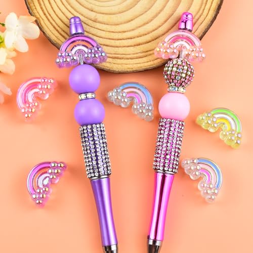 20Pcs Acrylic Rainbow Focal Beads for Pens Colorful Rainbow Fancy Space Beads for DIY Craft Beadable Pens Keychain Bracelet Necklace Earrings Jewelry Making - color: Rainbow