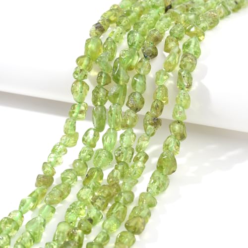 Green Peridot Pebble Nugget Oval Free Tumbled Stone 6-8mm Natural Gemstone Loose Beads Approx 15.5 inch for DIY Jewelry Making - color: Green Peridot