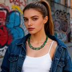 Elisheva Natural Stone Choker Necklace for Women, Boho Natural Emperor Jasper Stone Lace Agate Beaded Crystal Necklace, Gemstone Jewelry Gift for Her - style: 2 layered green emperor stone