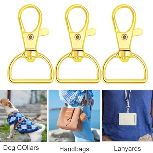 50Pcs Swivel Clasp Hooks D Ring Key Chain Clips, Metal Lobster Claw Clasps Trigger Clip Lanyard Snap Hook for Keychains Making Purse Hardware DIY Crafts 1 Inch (Gold) - color: Gold