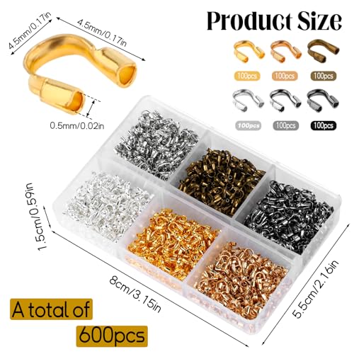 600 Pieces Brass Wire Guardian Wire Cable Protector U Shape Findings Guard Loops for Jewelry Making Earring Bracelet Necklace Crafts,6 Colors