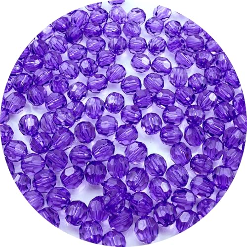 200pcs 10mm Acrylic Round Faceted Beads Colorful Crystal Plastic Spacer Beads Loose Beads for DIY Craft Making Necklace Bracelet Earring Wind Chimes(Purple) - color: Purple, size: 10mm