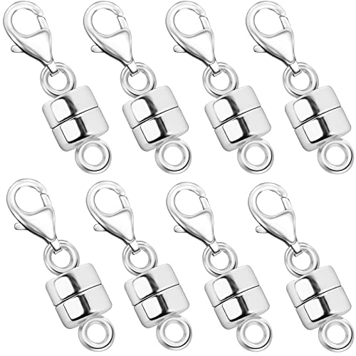 OHINGLT Magnetic Necklace Clasp Extra Strong, Silver Plated Magnet Jewelry Clasps Converters for Bracelet Necklaces Chain - color: 8Pcs Silver