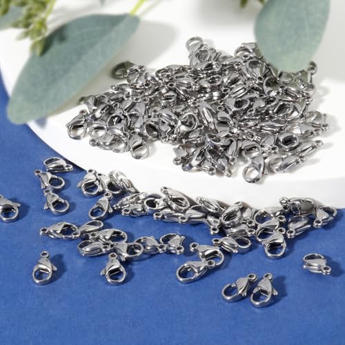 [12MM/ 120PCS] Stainless Steel Lobster Clasps for Jewelry Making 304 Stainless Steel Lobster Claw Clasps Bulk for DIY Crafts Jewelry Making - color: 12mm stainless steel