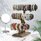LadyRosian Wooden Bangle Display Holder Stand,3-Tier Wooden Rotating Jewelry Display Stand (Brown-3 layers) - color: Brown 3-Tier