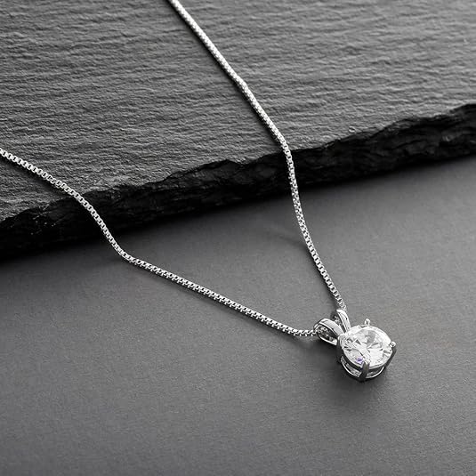 Mariell Cubic Zirconia Crystal Pendant Necklace for Women, 2 Carat 8mm CZ, for Brides, Wedding, Mother's Day Jewelry Gift - color: Silver