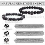 Black Obsidian Bracelet for Men - Black Tourmaline Beaded Bracelets - Mens Bracelet Set 8MM Black Onyx Hematite Lava Stone Beads Triple Protection Bracelet for Men Women Gifts