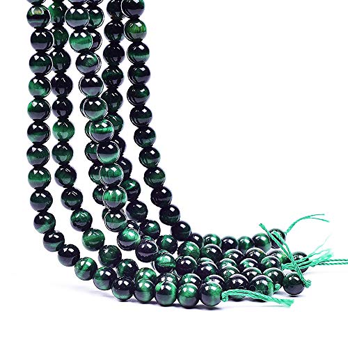 Natural Round AAA+ Green Tiger Eye Gemstone Loose Beads Energy Stone Healing Power for Bracelet Jewelry Making 1 Strand 15 inches (10mm, 38pcs) - color: green, size: 10mm