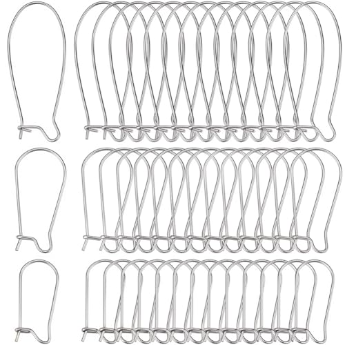 1 Box 120Pcs 3 Styles Kidney Earring Hooks Stainless Steel Kidney Ear Wires Silver Long Dangle Earring Findings U Shaped Hoop Kidney Ear Wires for Jewelry Making Supplies DIY Craft Beginner - size: 20~33x9~13.5x0.6~2.5mm
