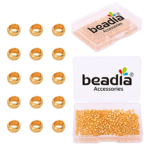 BEADIA 18K Gold Plated Crimp Beads Non Tarnish 3mm 400pcs for Jewelry Making Findings - color: Crimp Beads Gold, size: 3mm