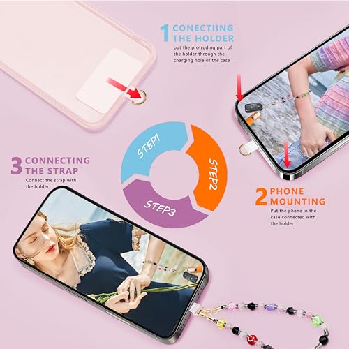 Marble Beaded Phone Wrist Strap,Detachable Phone Bracelet Strap with Tether Tab,Hands-Free Wristlet Strap (Colorful Smiley Face) - color: Colorful Smiley Face