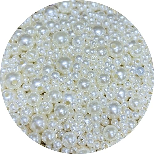 30g Mixed 3-8mm Pearl Beads Round Loose Satin Pearls Plastic Crafts Beads for Jewelry Making Earring Bracelet Necklace Key Chains Vase Fillers Home Decoration (Beige Series) - color: Beige Series