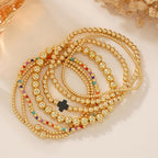 14K Gold Beaded Cross Beaded Bracelet Stack Set for Women,7PCS Bohemian Colorful Beads Ball Stretch Stackable Bracelets Trendy Holiday Birthday Gift - color: Black