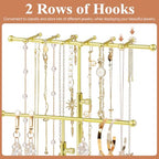 Jewelry Earring Holder Organizer, Adjustable 5 Tiers Rotating Earring Holder 3 Tier Necklace Holder with Wooden Base, Multi-Functional Jewelry Organizer Display Stand for Studs Bracelet Women(Gold) - color: Gold