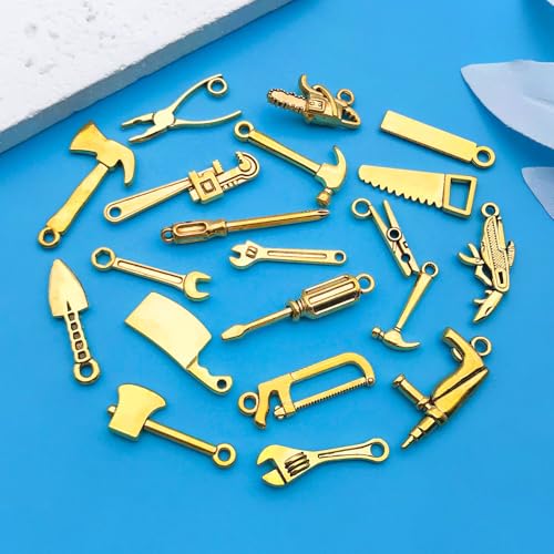 Youdiyla 80pcs Alloy Ancient Golden Father's Day Series New Tool Set Pendant Jewelry Making DIY Keychain Earrings Pendant Various Design Charms for Jewelry Making Bracelets Necklace (SN900) - color: SN900